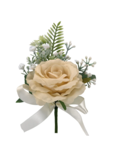 Rosa artificiale con gypsophila – beige – diametro 10 cm
