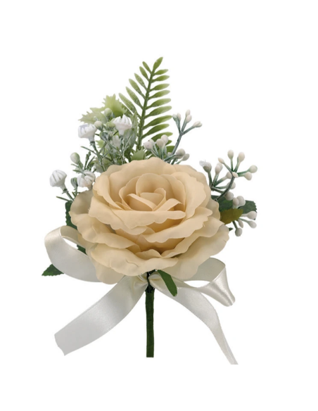 Rosa artificiale con gypsophila – beige – diametro 10 cm