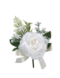 Rosa artificiale con gypsophila – bianco – diametro 10 cm