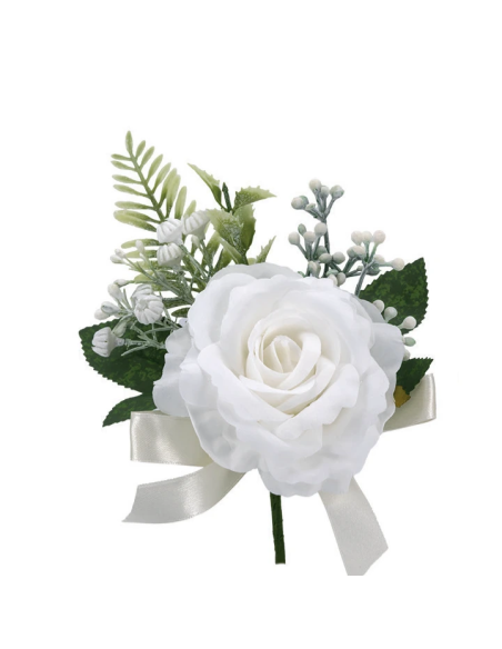 Rosa artificiale con gypsophila – bianco – diametro 10 cm