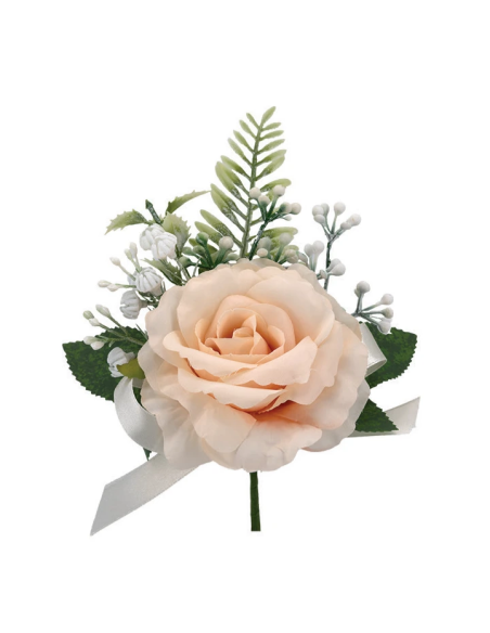 Rosa artificiale con gypsophila – cipria – diametro 10 cm