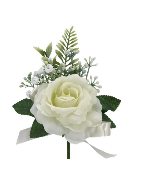 Rosa artificiale con gypsophila – panna – diametro 10 cm