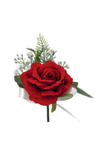 Rosa artificiale con gypsophila – rosso – diametro 10 cm