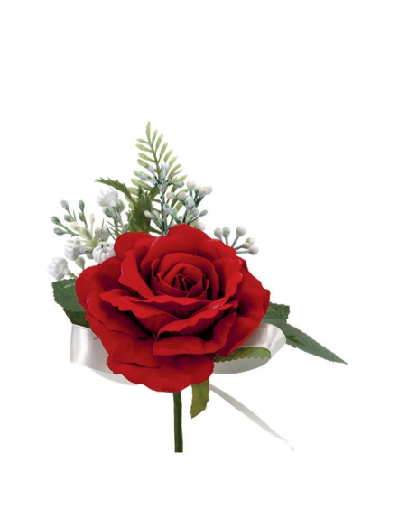 Rosa artificiale con gypsophila – rosso – diametro 10 cm