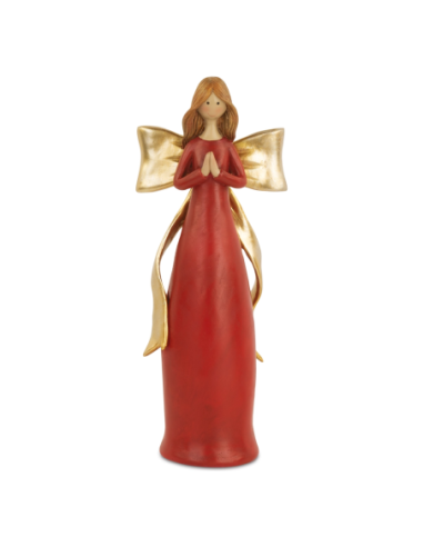 Angelo rosso con fiocco oro h 25 cm