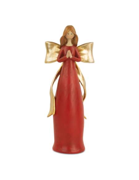 Angelo rosso con fiocco oro h 25 cm