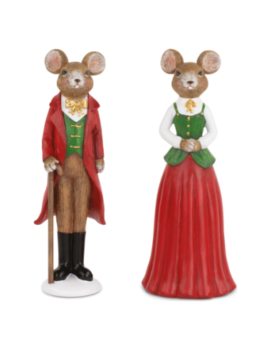 Set 2 topolini natalizi stile schiaccianoci rosso e verde h 33 cm