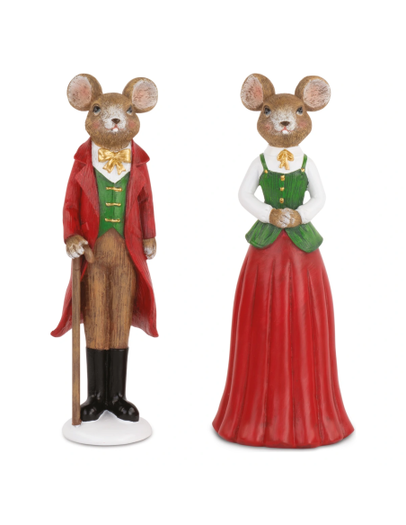 Set 2 topolini natalizi stile schiaccianoci rosso e verde h 33 cm