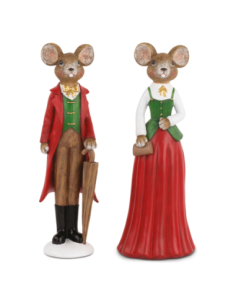 Set 2 topolini natalizi stile schiaccianoci rosso e verde h 25