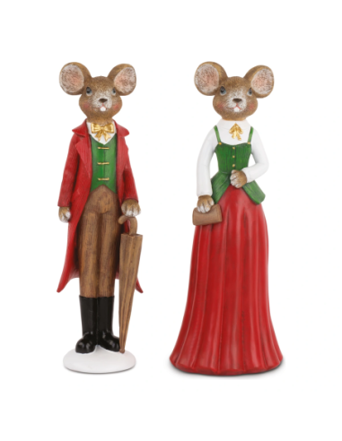 Set 2 topolini natalizi stile schiaccianoci rosso e verde h 25