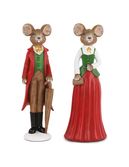Set 2 topolini natalizi stile schiaccianoci rosso e verde h 25
