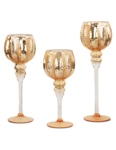 Set 3 coppe portacandela oro h 30 cm + h 35 cm + h 40 cm