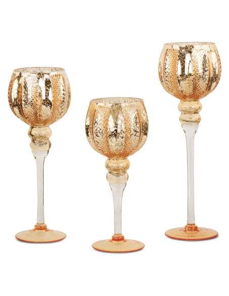 Set 3 coppe portacandela oro h 30 cm + h 35 cm + h 40 cm