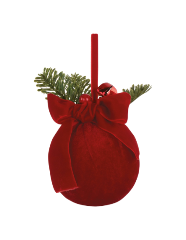 Sfera velluto rosso con pino Ø 10 cm