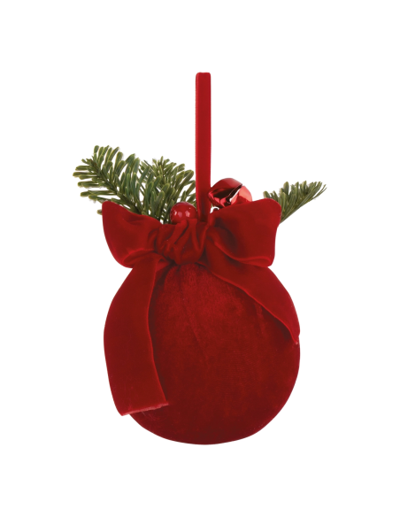 Sfera velluto rosso con pino Ø 10 cm