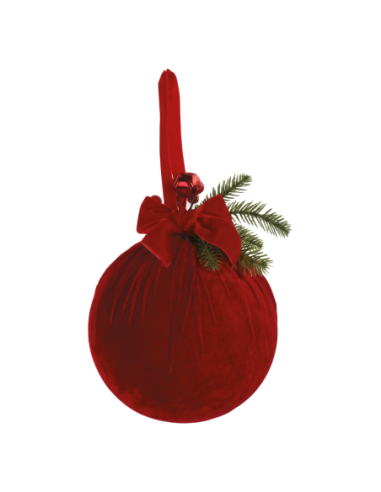 Sfera velluto rosso con pino Ø 20 cm