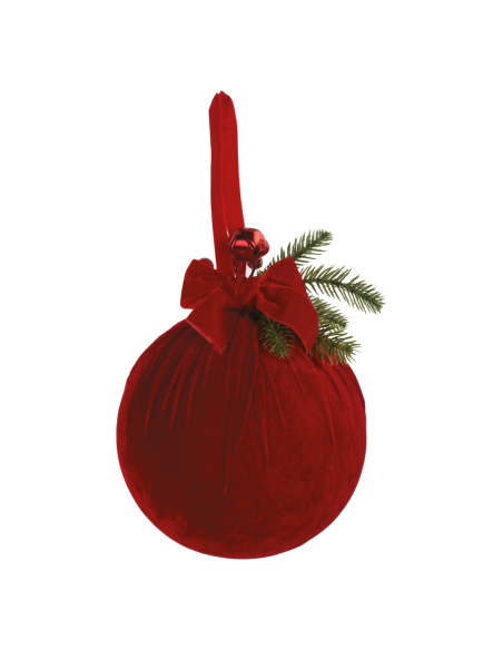 Sfera velluto rosso con pino Ø 20 cm