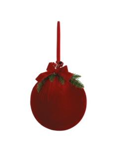 Sfera velluto rosso con pino Ø 28 cm
