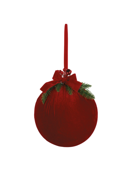 Sfera velluto rosso con pino Ø 28 cm