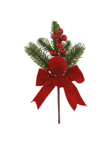 Pick pino e sfera e fiocco velluto rosso h 22 cm