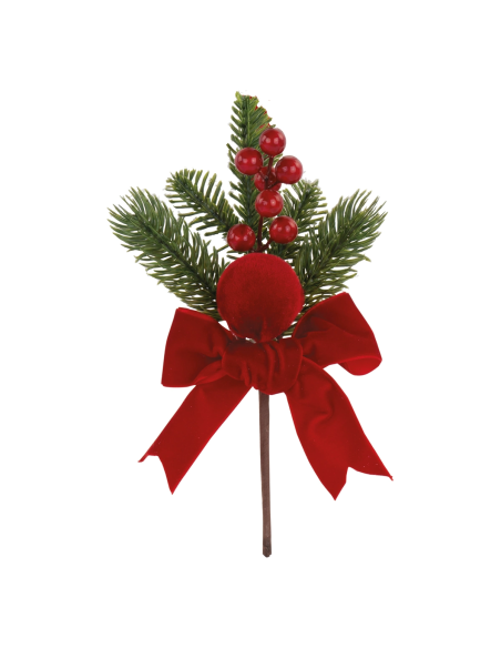 Pick pino e sfera e fiocco velluto rosso h 22 cm
