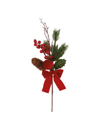 Pick con sfera e pigna e fiocco velluto rosso h 40 cm