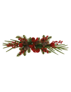 Ottocento pino e pigne e sfere velluto rosso L 67 cm