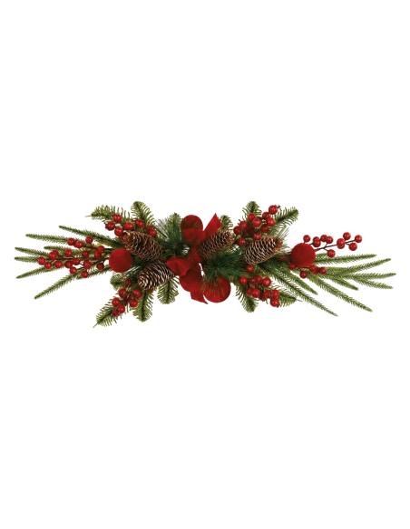 Ottocento pino e pigne e sfere velluto rosso L 67 cm