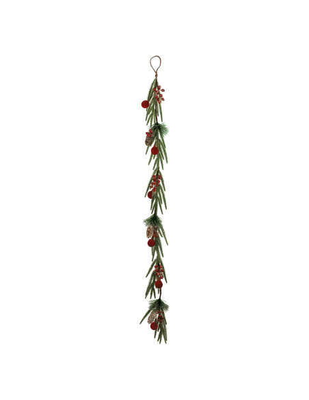 Fascio con pino e sfere velluto rosso L 150 cm
