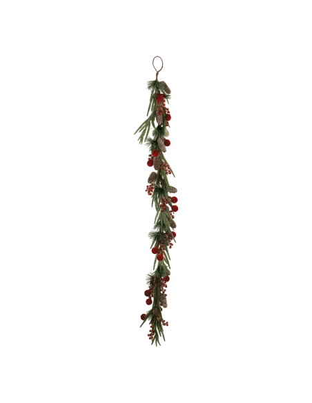 Fascio con pino e sfere velluto rosso L 180 cm