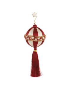 Sfera bianca e rossa con nappa Ø 11 x h 24 cm