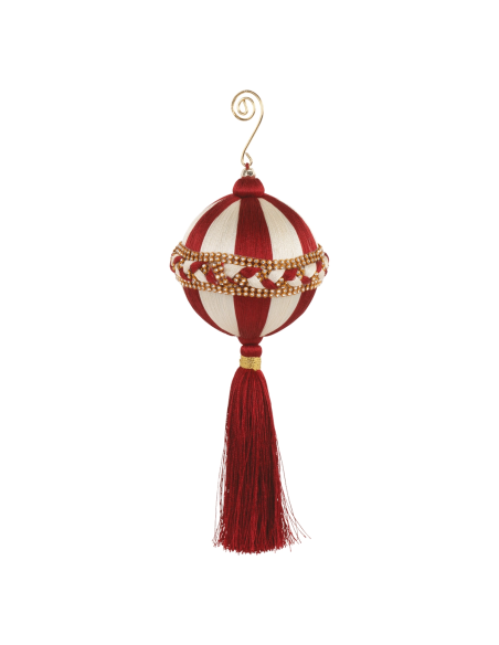 Sfera bianca e rossa con nappa Ø 11 x h 24 cm