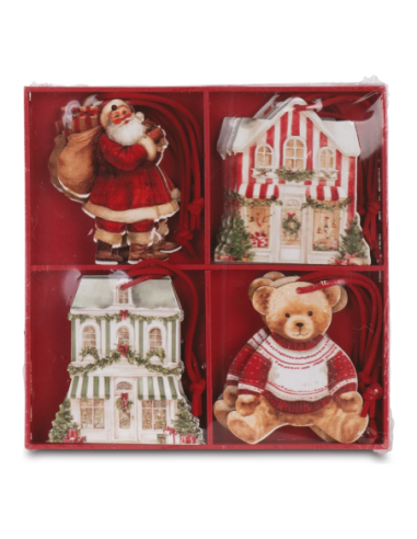 Set 16 decori pendenti in legno Xmas Market h 7