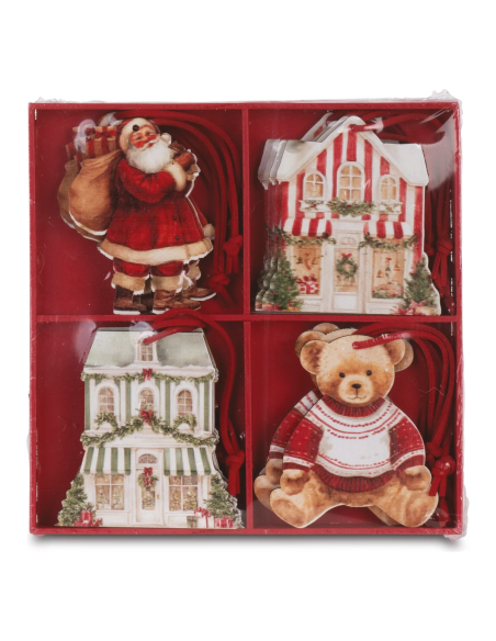 Set 16 decori pendenti in legno Xmas Market h 7