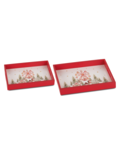 Set 2 vassoi in legno Xmas Market 30 x 20 x 4 cm e 35 x 25 x 4