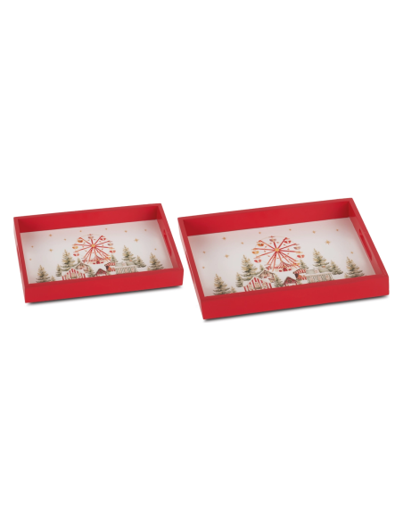 Set 2 vassoi in legno Xmas Market 30 x 20 x 4 cm e 35 x 25 x 4