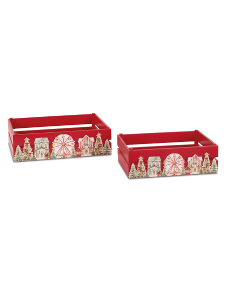 Set 2 cassette in legno Xmas Market 34 x 24 x 10