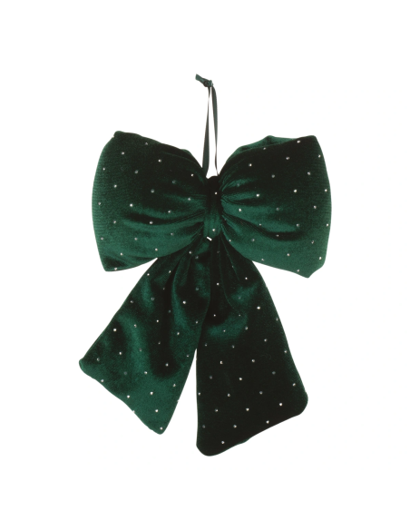 Fiocco velluto verde con strass 13 x 20 cm