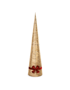 Cono luminoso oro con fiocco rosso h 150 cm