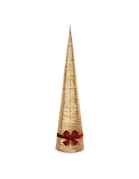 Cono luminoso oro con fiocco rosso h 150 cm