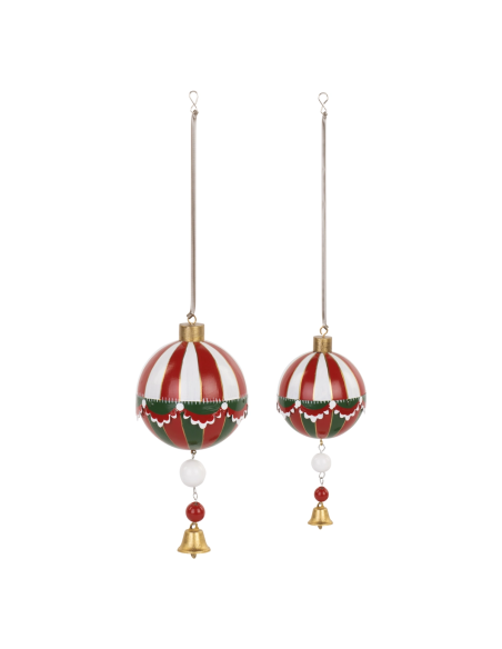 Set 2 mongolfiere natalizie bianche e rosse h 18 e 21 cm