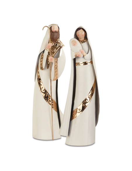 Set 2 Natività in metallo avorio e oro h 47 cm