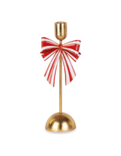Portacandela oro con fiocco bianco e rosso h 27