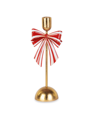 Portacandela oro con fiocco bianco e rosso h 27