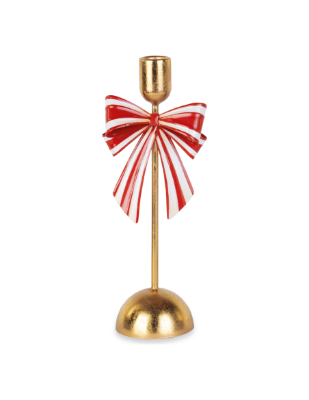 Portacandela oro con fiocco bianco e rosso h 27