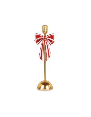 Portacandela oro con fiocco bianco e rosso h 35