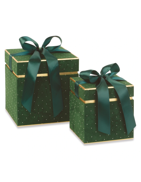 Set 2 scatole velluto verdi 16 x 16 x 17 cm 21 x 21 x 22 cm