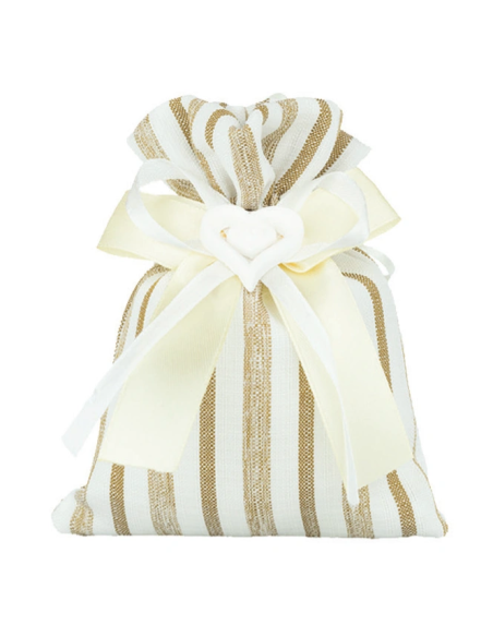 Sacchetto a righe con gessetto Beige 10x12 cm