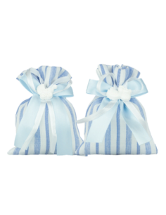 Sacchetto a righe con gessetto Celeste 10x12 cm