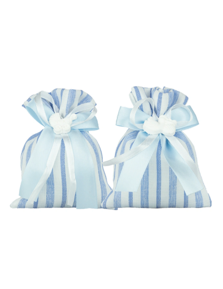 Sacchetto a righe con gessetto Celeste 10x12 cm
